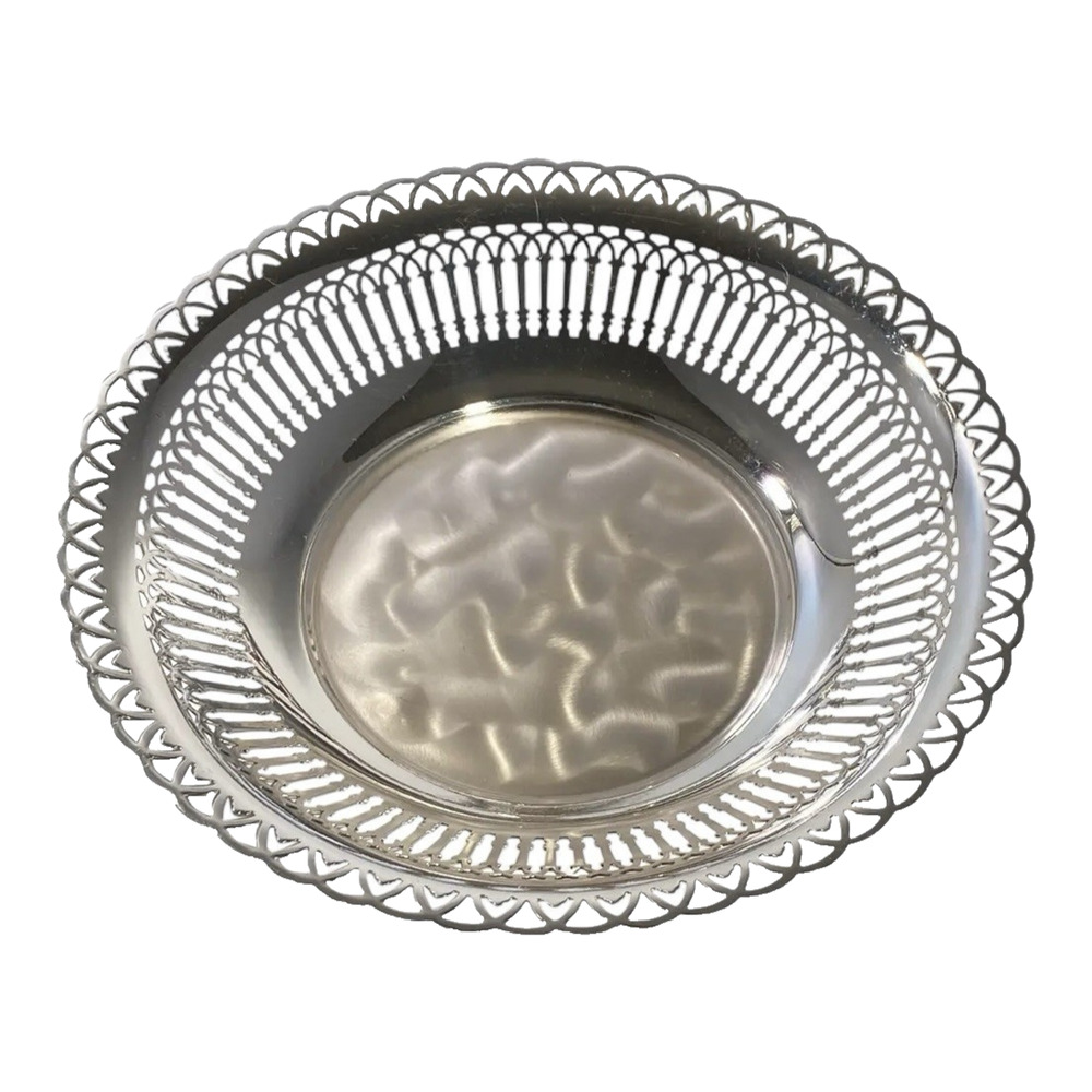 Vintage German Reticulated Round Bowl W M F Ikora Silver EP on Brass 3-Footed